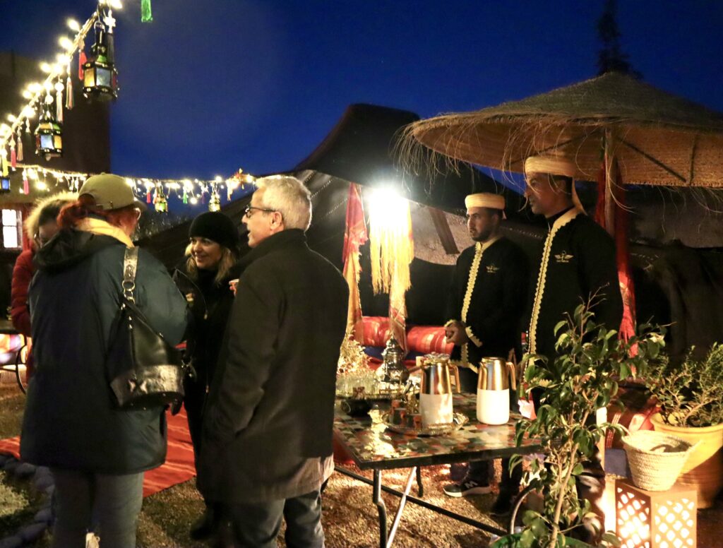 Passengers enjoy Moroccan tea before their hot-air balloon takes off