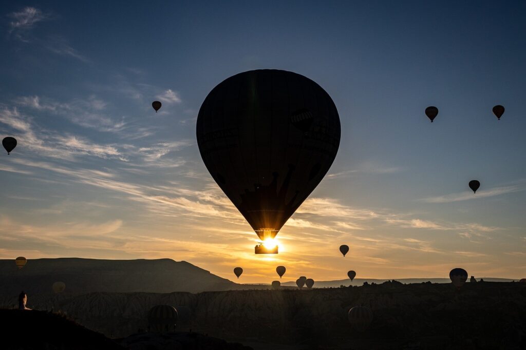 hot-air balloons in the sky over Marrakech aera